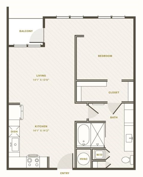 Floor plan for 1 bed, 1 bath, 792 sqft